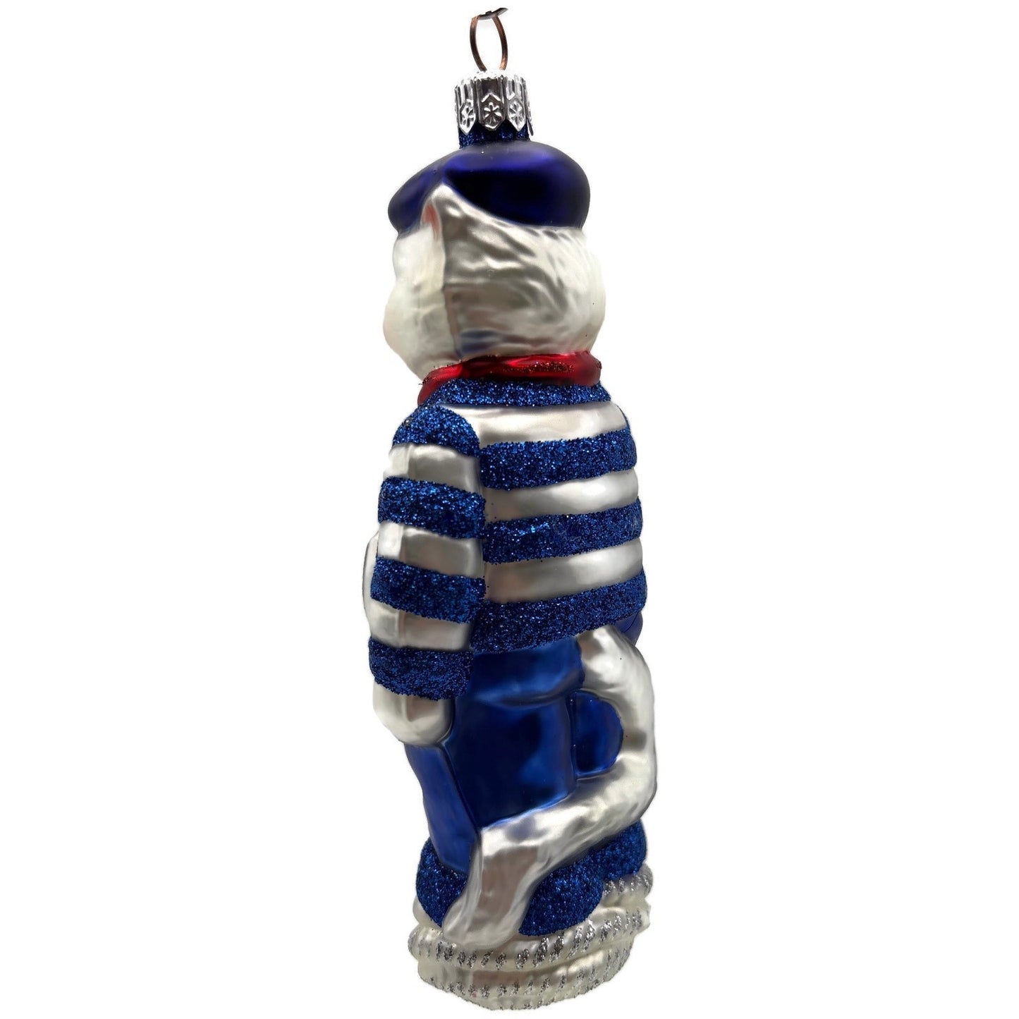 Patricia Breen Marseilles Cat Blue Silver Anchor Striped Christmas Tree Ornament