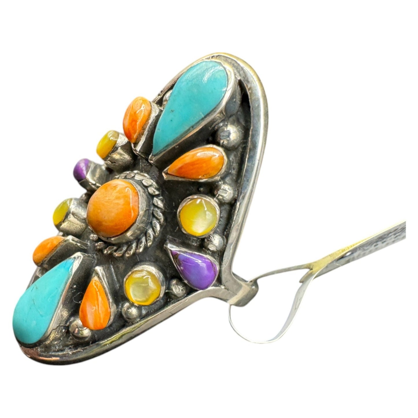 JTV Ring Turquoise Mother of Pearl Spiny Oyster Sterling Silver Ring Size 8 NEW