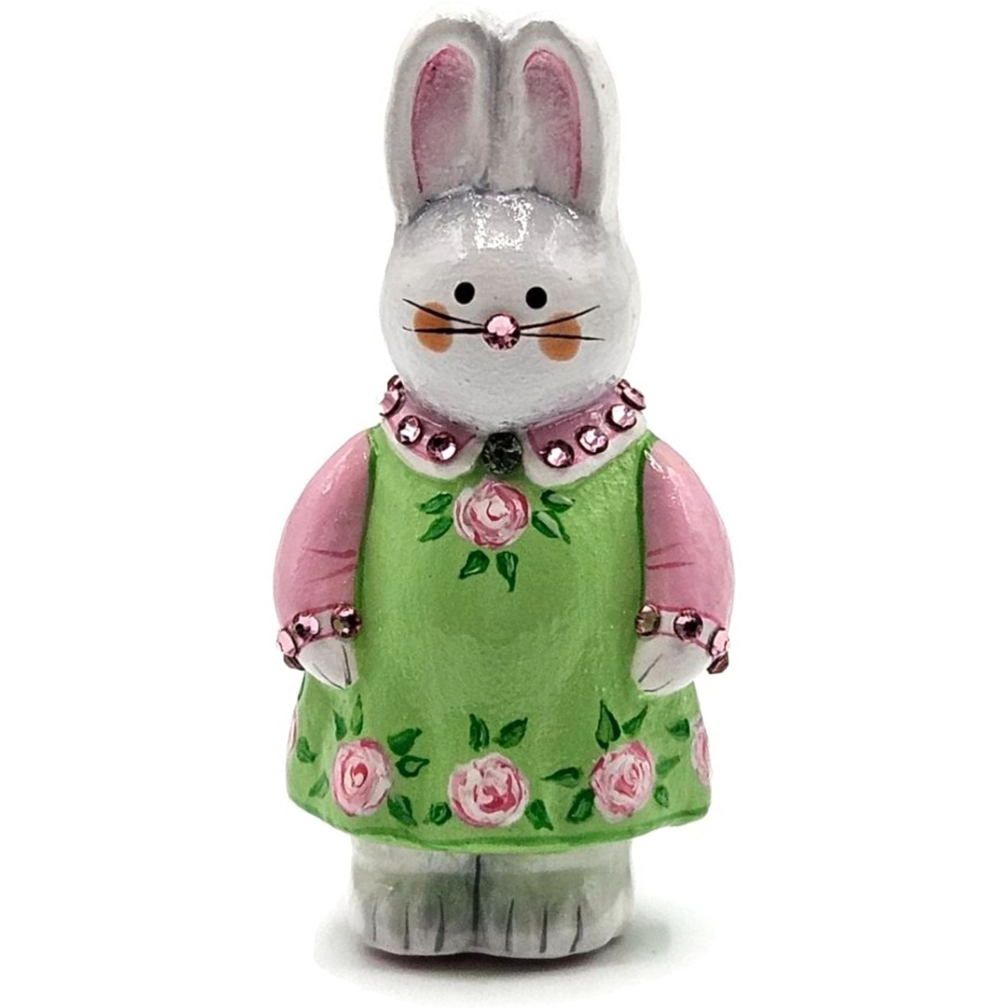 Patricia Breen Miniature Sculpture Bunny Girl Green Pink Roses Easter Ornament