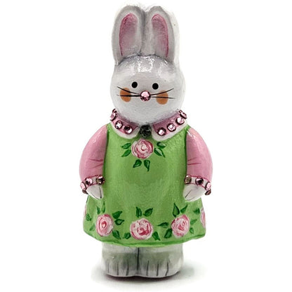 Patricia Breen Miniature Sculpture Bunny Girl Green Pink Roses Easter Ornament