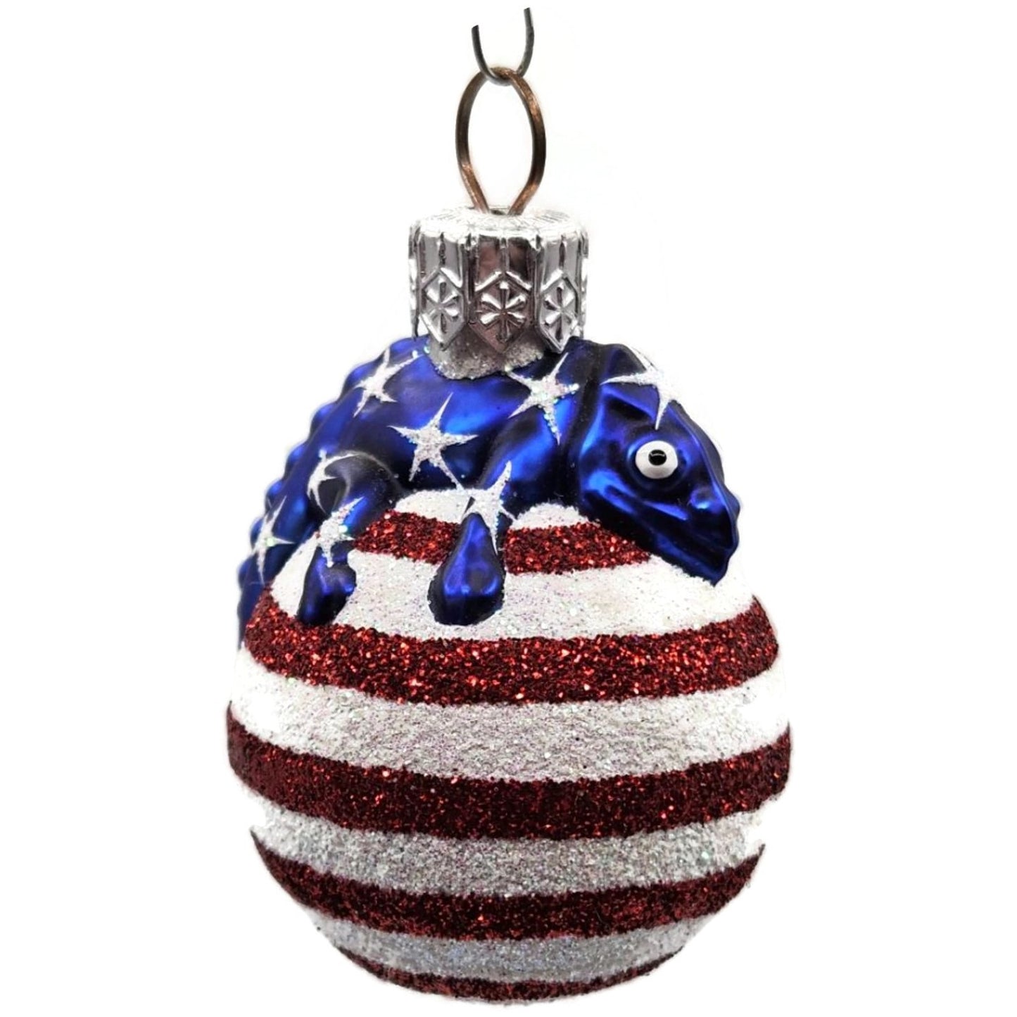 Patricia Breen Miniature Chameleon Striped Patriotic Blue Christmas Ornament