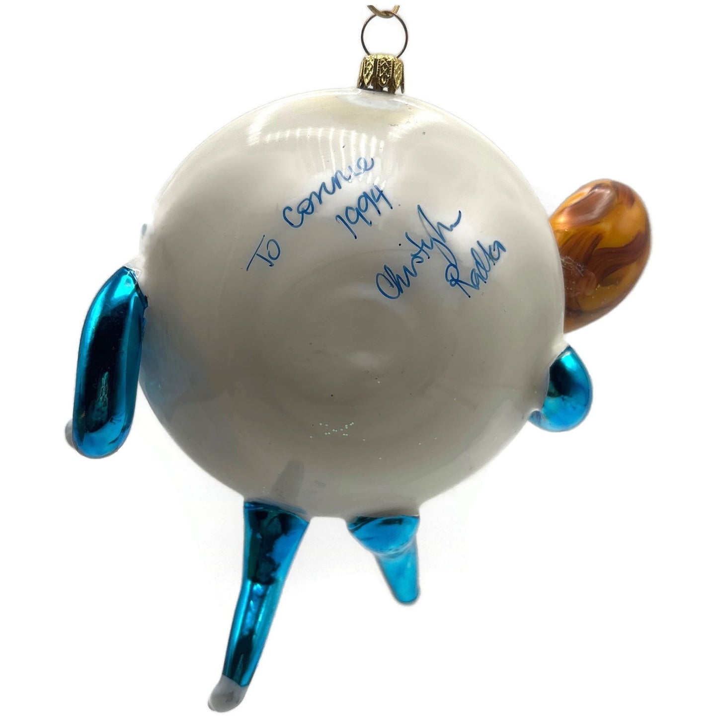 Christopher Radko On The Run Blue Spoon Dish Christmas Ornament Singed 94-247-0