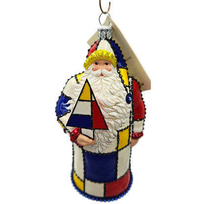 Patricia Breen De Stijl Santa Red Yellow Blue Art Crystals Christmas Ornament