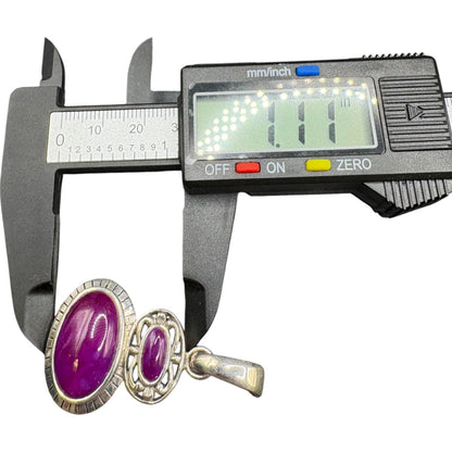 Purple Ruby Oval Cabochon Gemstone Pendant 925 Sterling Silver NK Signed