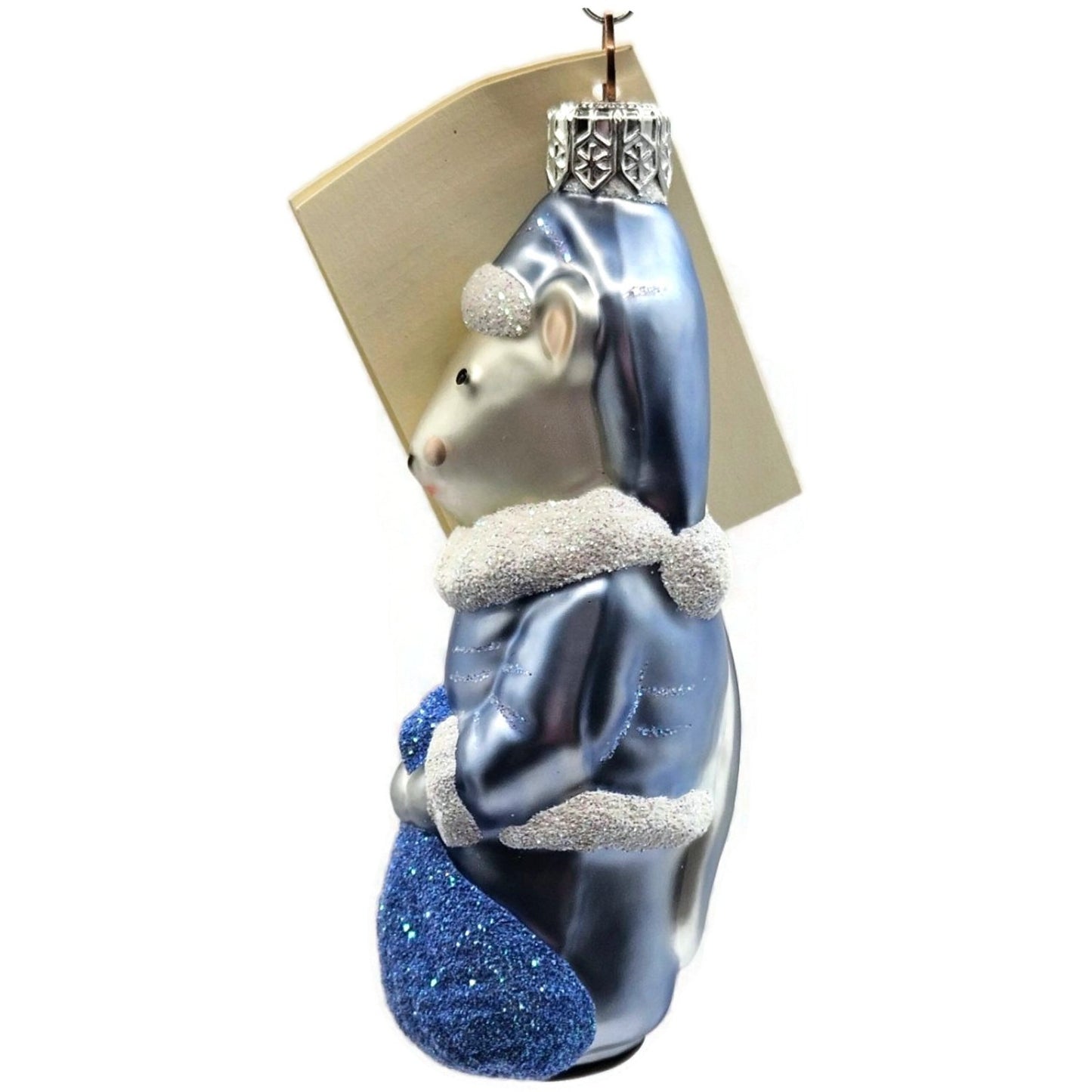 Patricia Breen Festive Mouse Light Blue Hand Blown Glass Christmas Tree Ornament