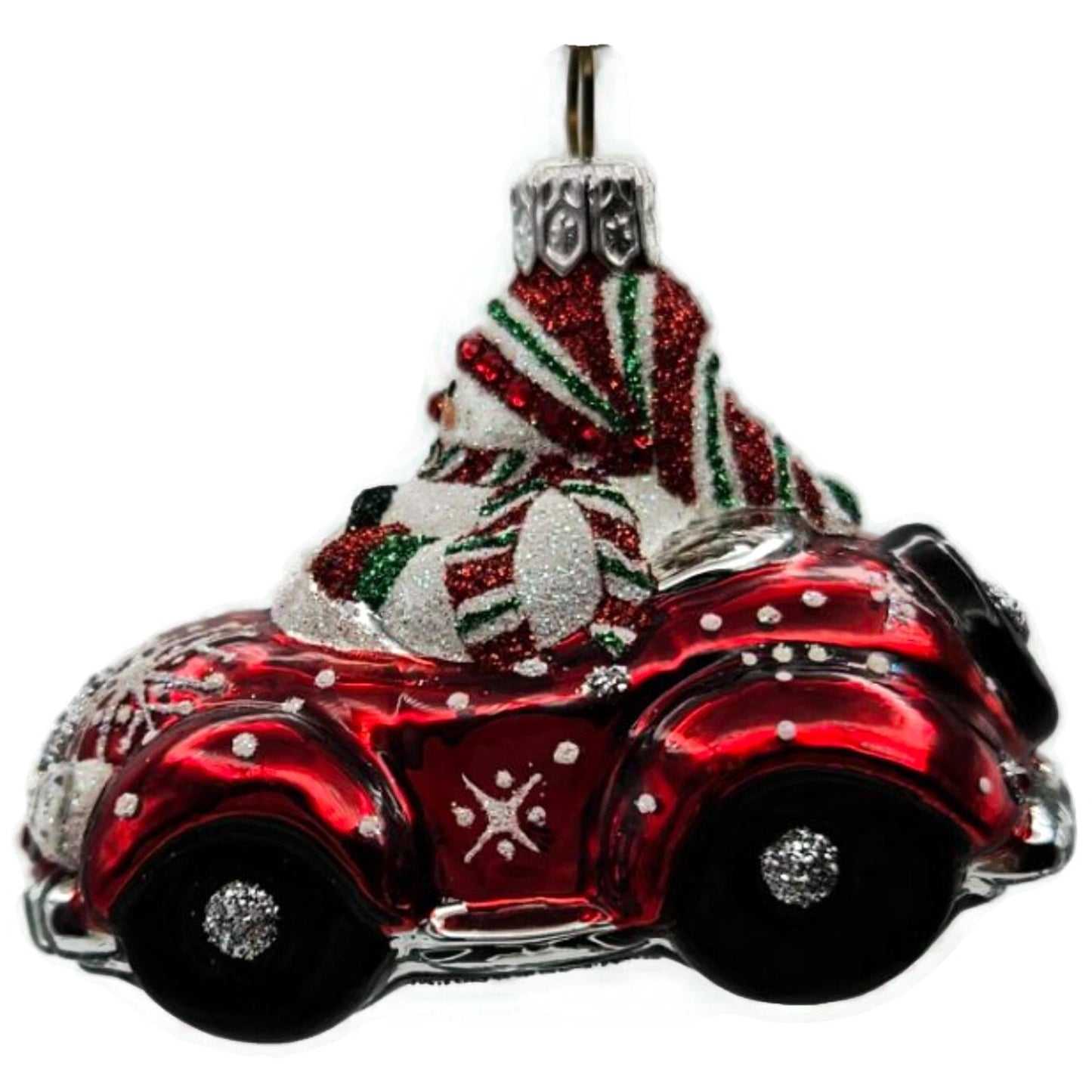 Patricia Breen Snow Mobile Red Car Snowman Jeweled Christmas Ornament 2476