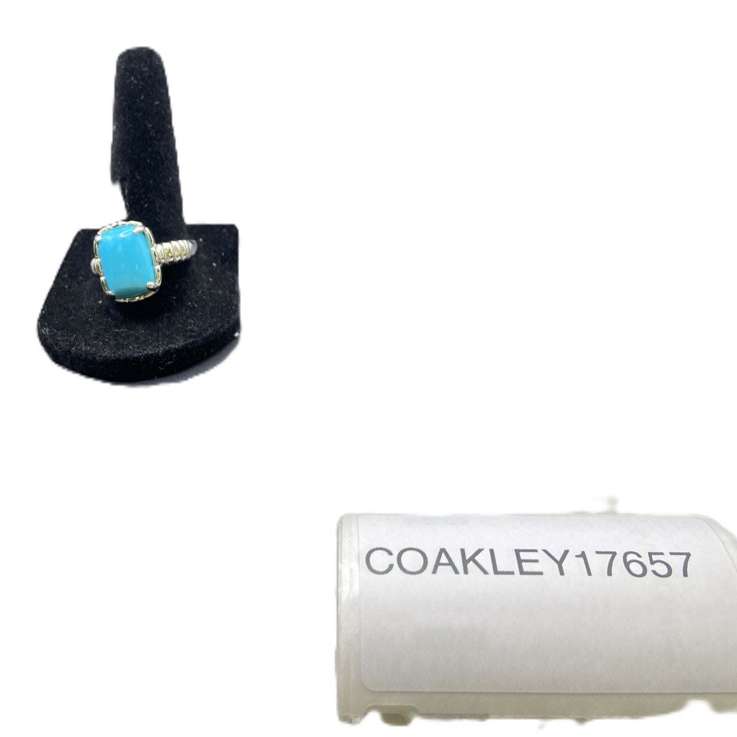 925 Sterling Silver Cocktail Ring Turquoise Gemstone Rectangle Prong Set Size 10