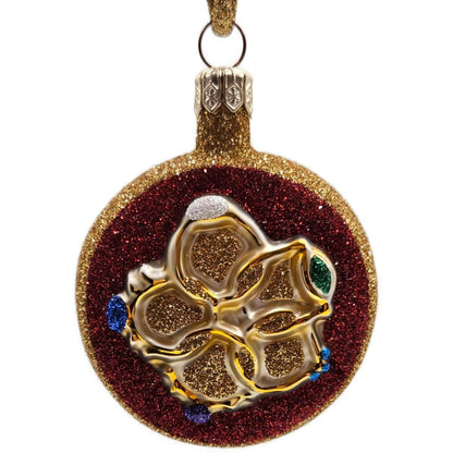 Patricia Breen Five Golden Rings Red Glittered Medallion Christmas Tree Ornament