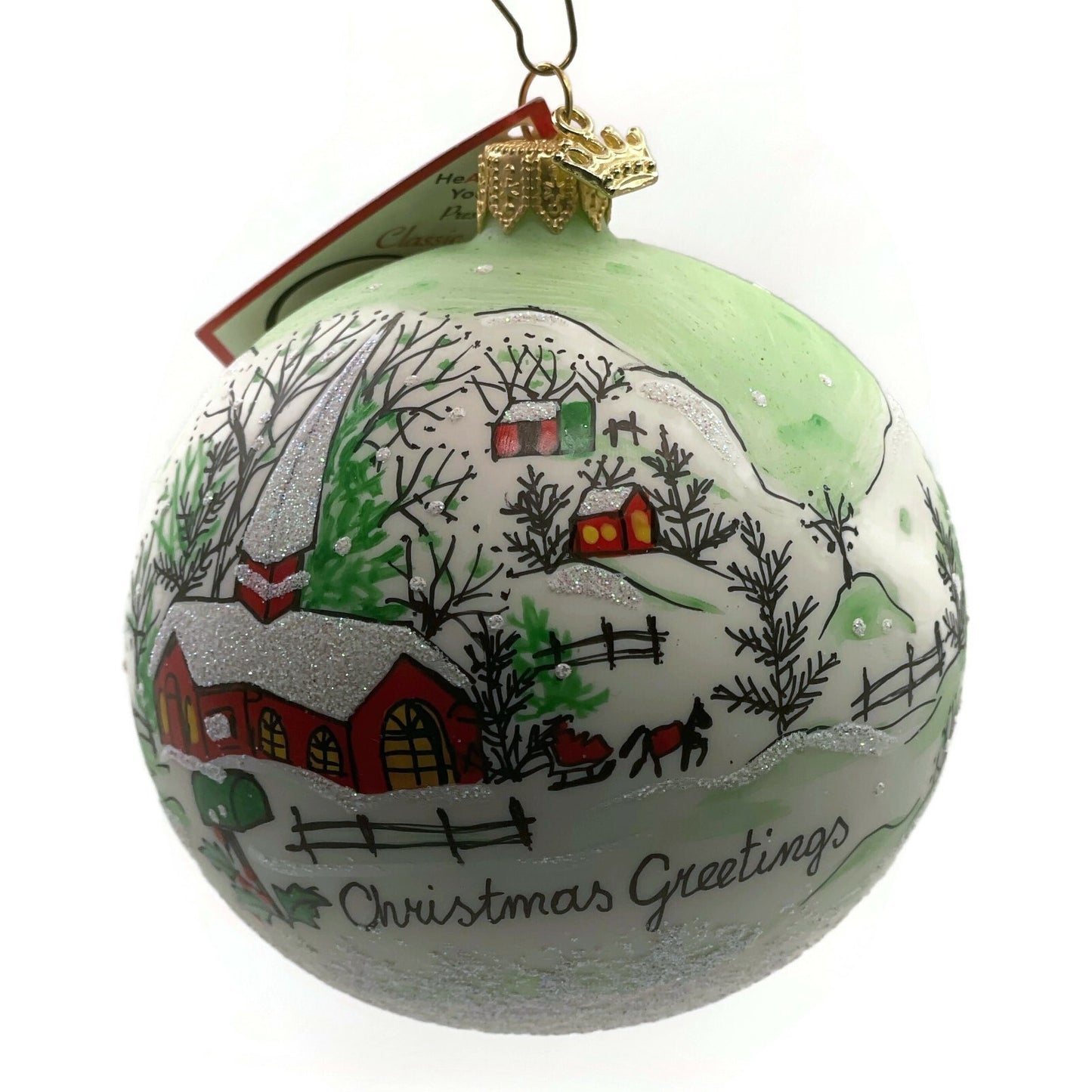 Heartfully Yours Orb Winter Valley Scenery Village Snow Christmas Tree Ornament