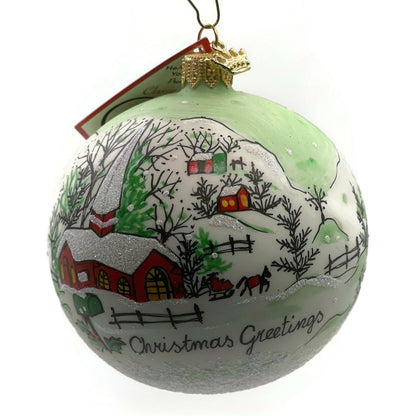 Heartfully Yours Orb Winter Valley Scenery Village Snow Christmas Tree Ornament