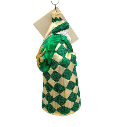 Patricia Breen Saint Louis Santa Green Gold Checkered Christmas Tree Ornament