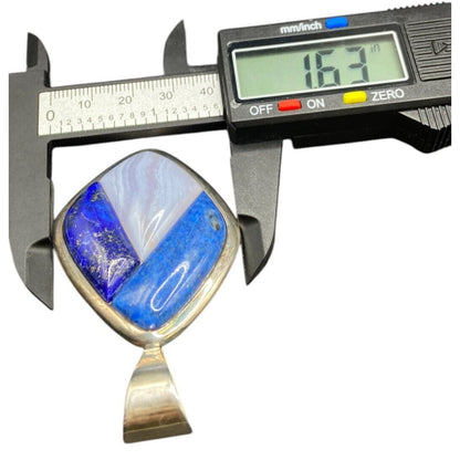 Lapis Lazuli Blue Lace Agate Charm Pendant Mix Gemstones Silver Tone Metal