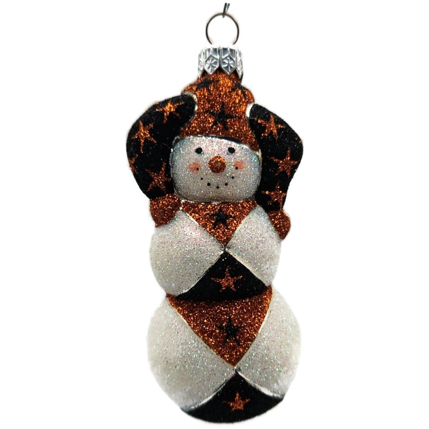 Patricia Breen Harlequin Snowman Orange Black Stars Halloween Ornament 2229