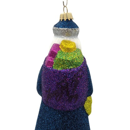 Larry Fraga Sapphire Santa Glitter Series Glittered Christmas Holiday Ornament