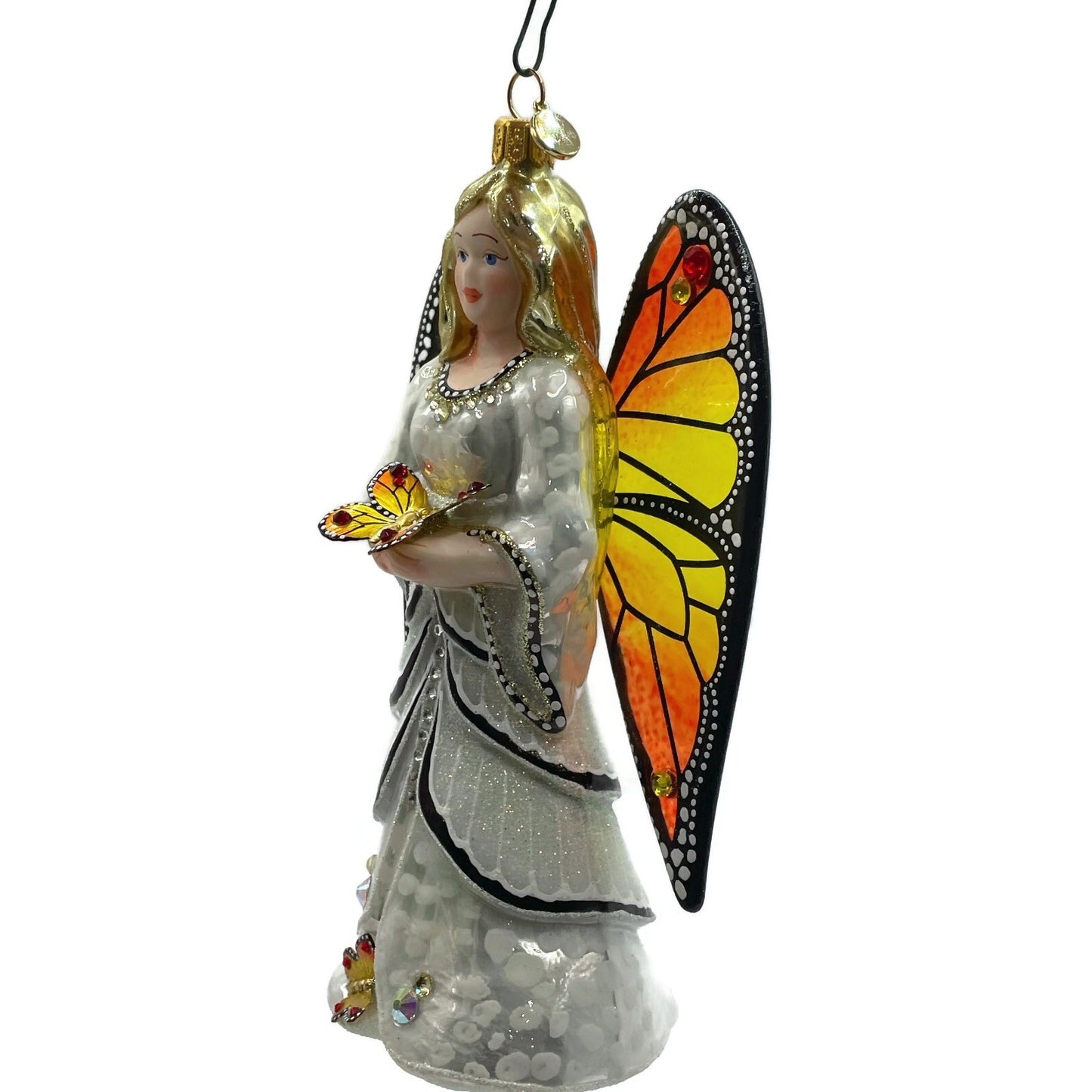 Glitter Lab Angel Betty Ornament White Leaves Butterfly Christmas Tree Decor