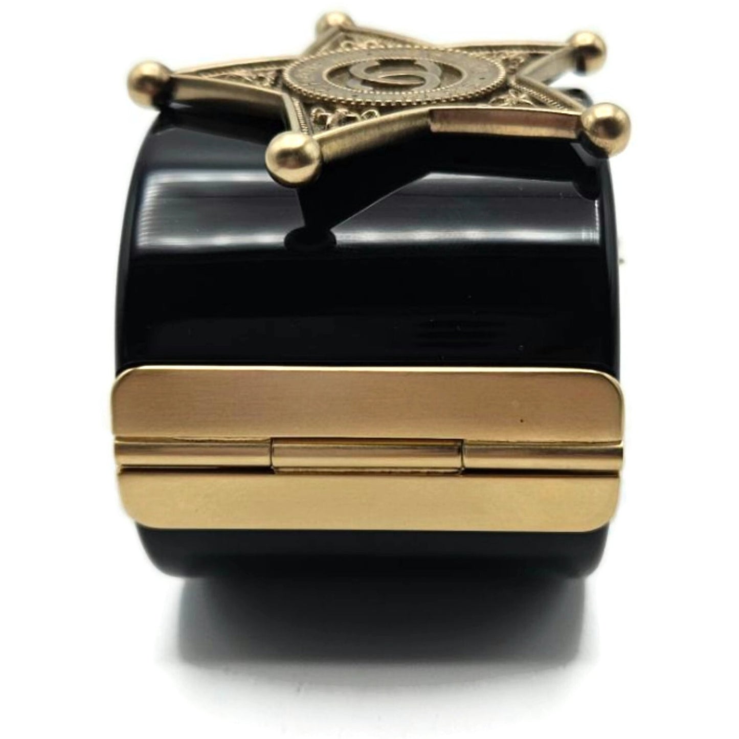 Co Co Chanel Paris Dallas Sheriff Star A A86470 Wide Cuff Black Gold Bracelet