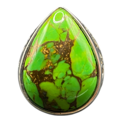 MSI 925 Sterling Silver Ring Teardrop Shape Lime Green Turquoise Thailand Size 8