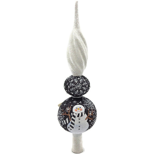 Patricia Breen Miniature Snowman Finial Black Snowflakes Glass Christmas Finial