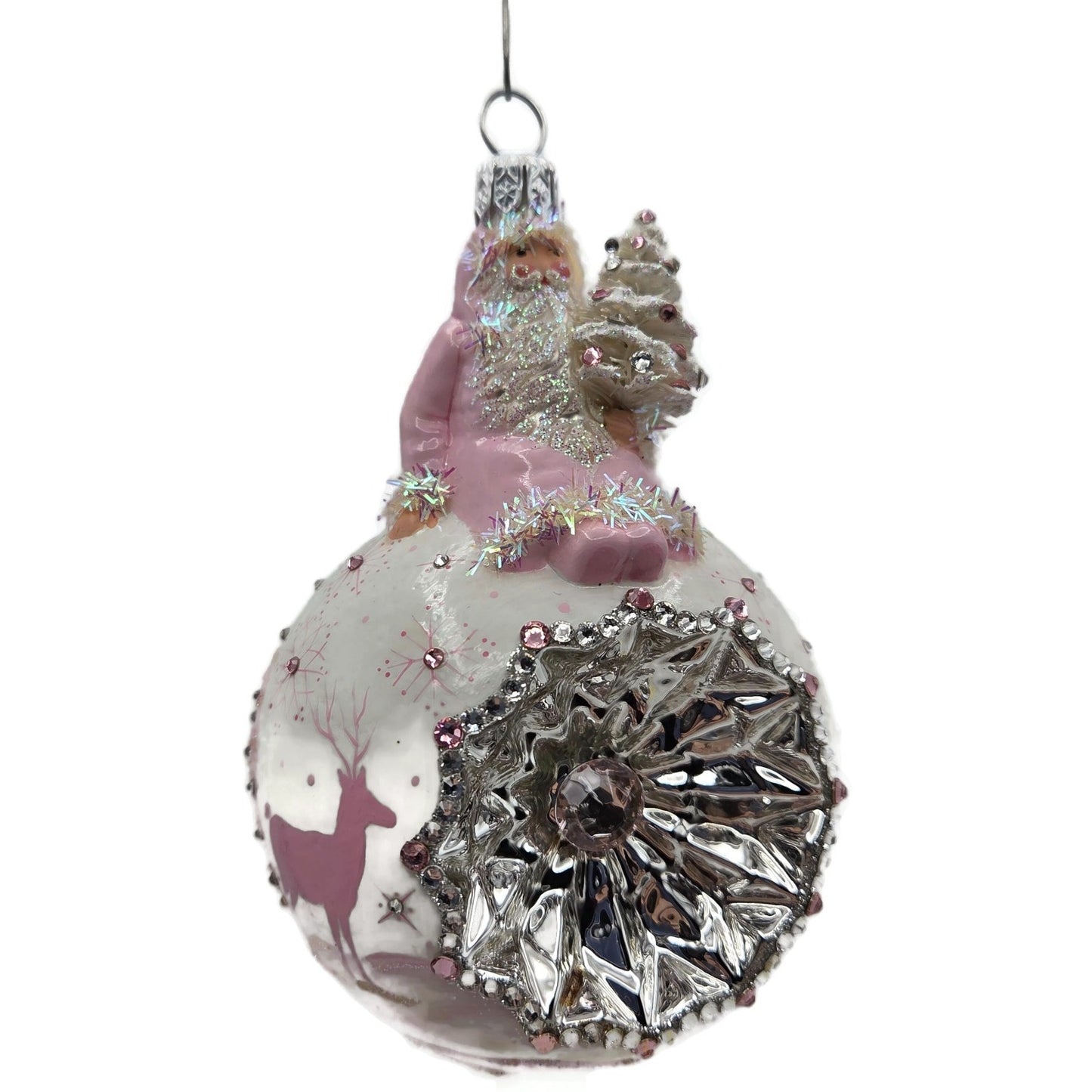 Patricia Breen Glorious Pink Reflector White Snowflakes Christmas Ornament CATZ