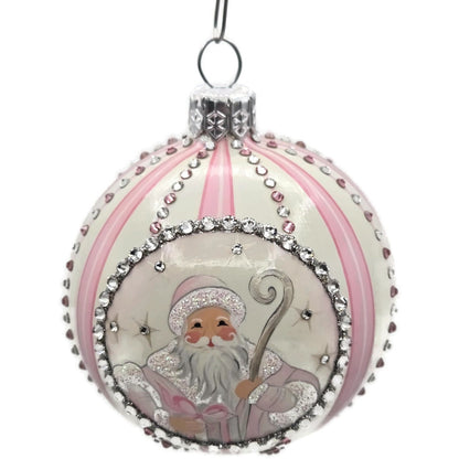 Patricia Breen Beguiling Orb Striped Pink Santa Claus Christmas Ornament CATZ VR