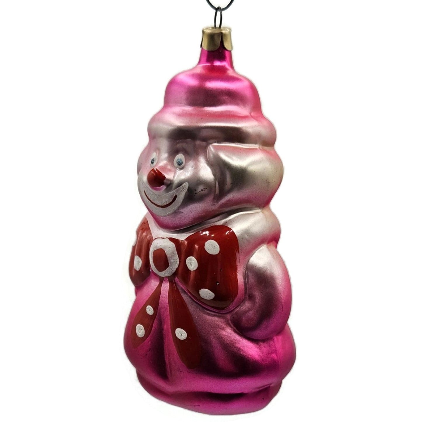 Russian Glass Circus Clown Pink Polka Dot Red Bow Christmas Tree Ornament