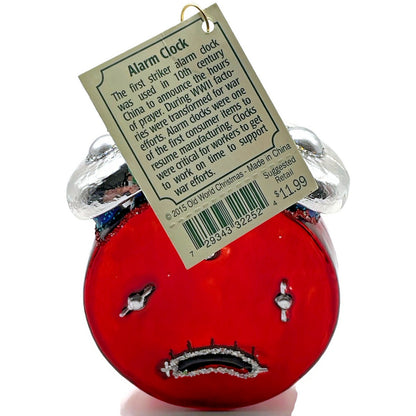 Alarm Clock Red Ornament Blown Glass OWC Old World Christmas Holiday Tree Decor