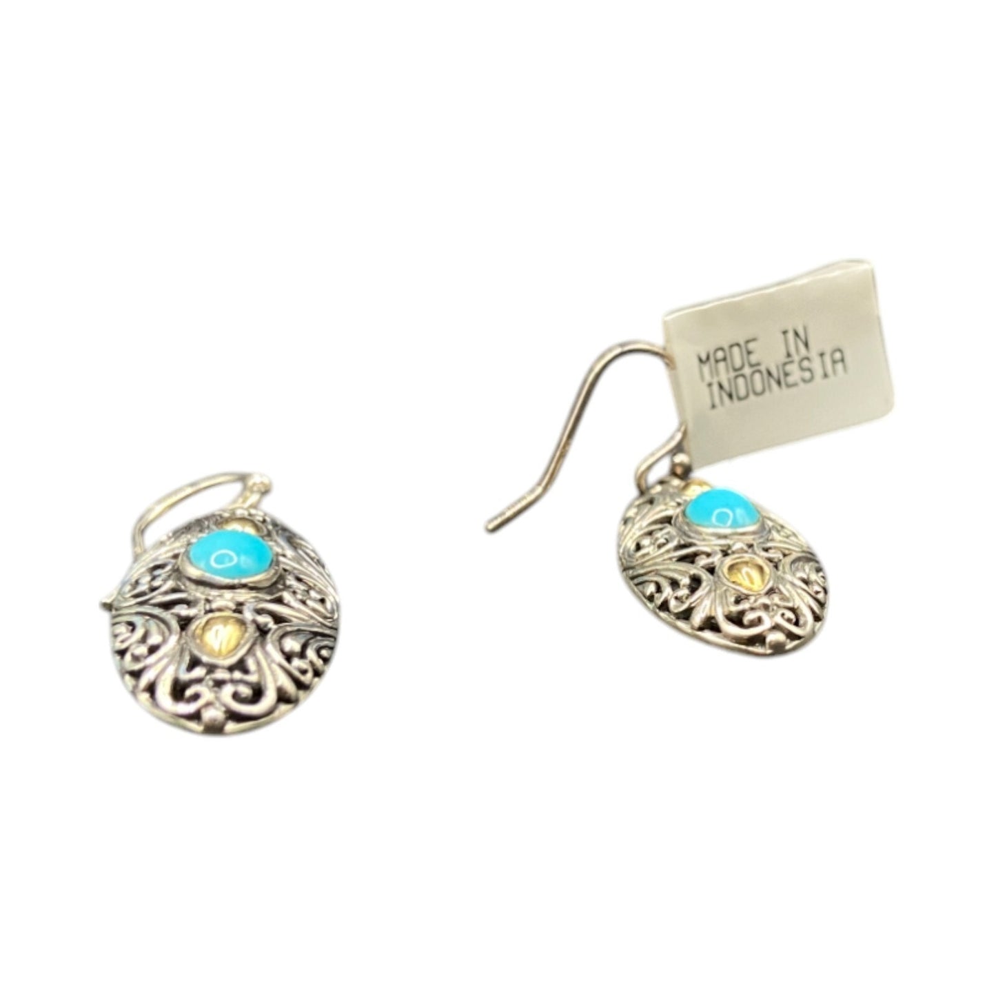 Samuel B Sleeping Beauty Turquoise Hook Earrings 925 Sterling Silver Filigree