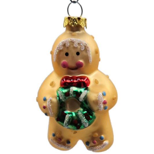 Gingerbread Man Holding Holly Wreath Old World Christmas Tree Ornament