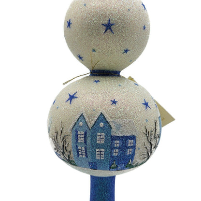 Patricia Breen Village Finial Blue Flame Prototype Moon Glittered Tree Topper