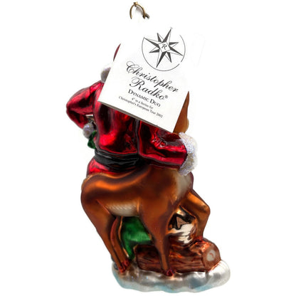 Christopher Radko Dynamic Duo Santa Rudolph Glass Christmas Ornament 01-1084-0