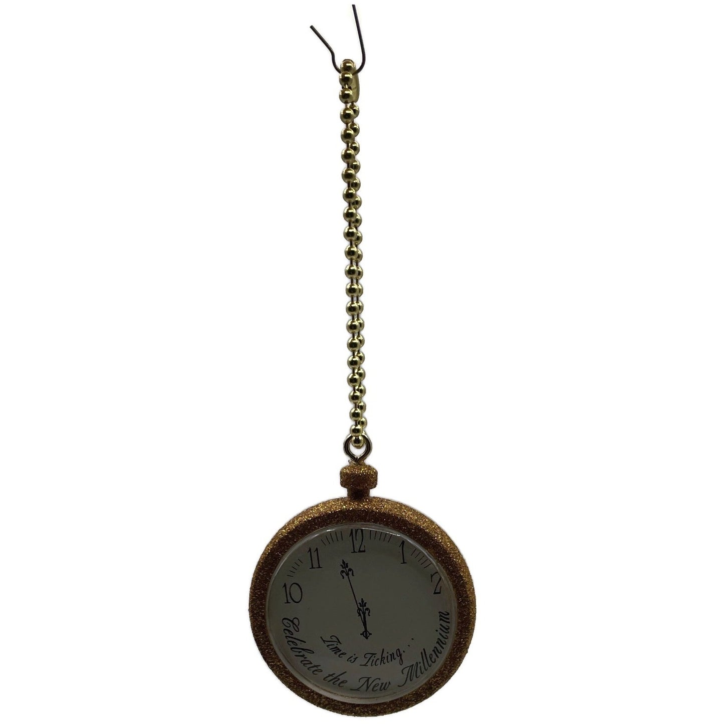 Vintage Time is Ticking Celebrate The Millennium Gold Glitter Christmas Ornament