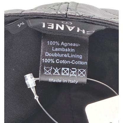 Chanel CC Logo Quilted Lambskin Leather Baseball Cap Hat Black Medium 15B Rare