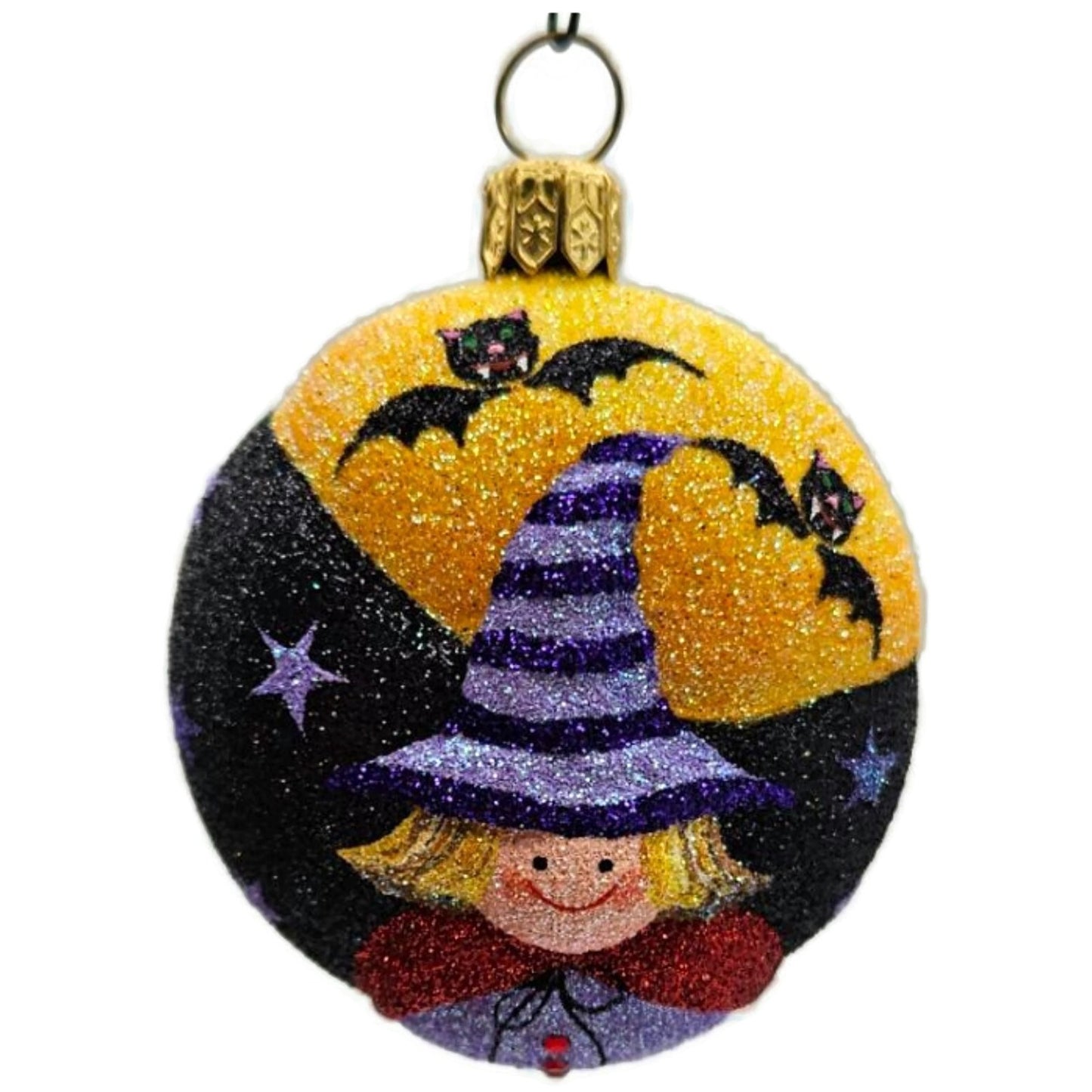 Patricia Breen Halloween Witch Medallion Black Orange Bats Christmas Ornament