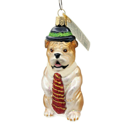 Old World Christmas Mr. Business Bulldog Pet Hat Christmas Tree Ornament OWC