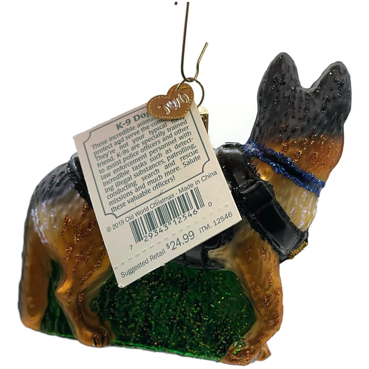 K9 Police Dog Ornament Animal Old World Christmas OWC Christmas Tree Decoration