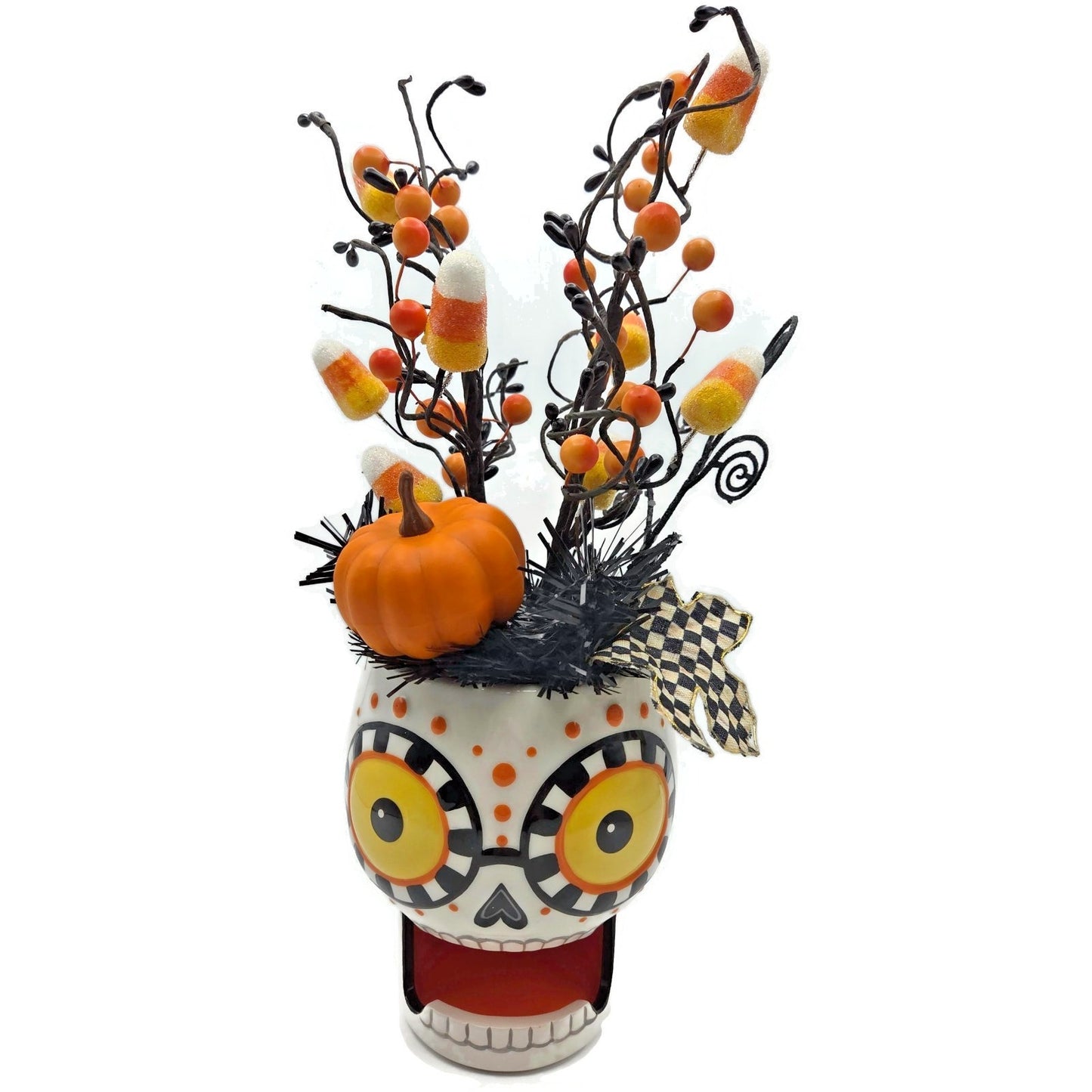 Mackenzie Childs Boo Arrangement Halloween Candy Corn Pumpkin Skull Figurine