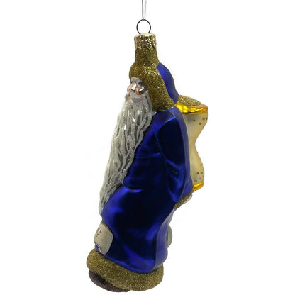 Patricia Breen Out With The Old Blue Gold Santa Claus Christmas Ornament 9830