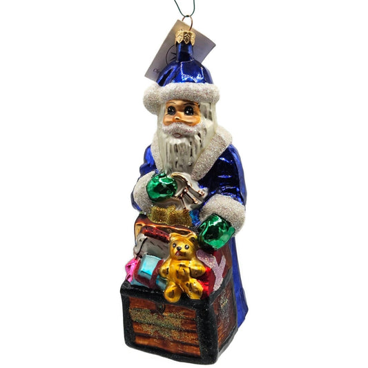 Christopher Radko Toy Chest Santa Claus Blue 25th Anniversary Christmas Ornament
