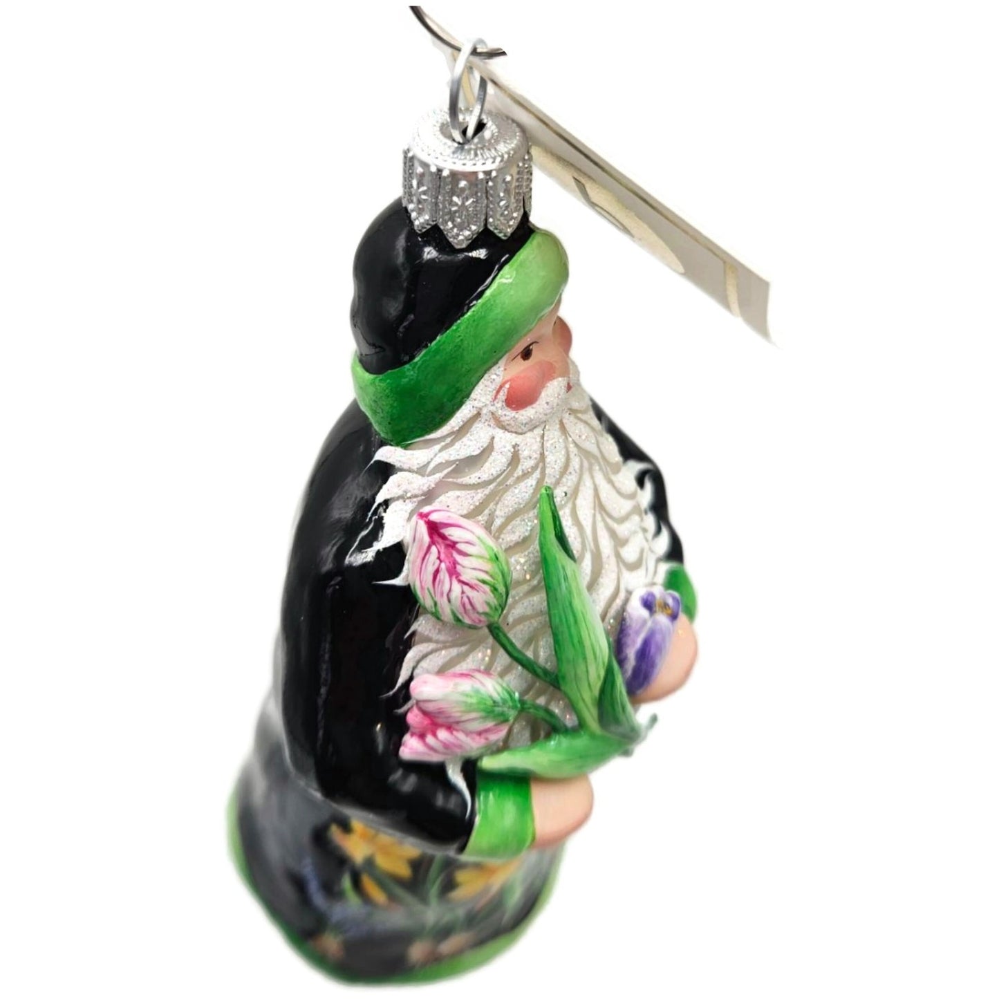 Patricia Breen Celebration Of Love Santa Spring Flowers Black Christmas Ornament