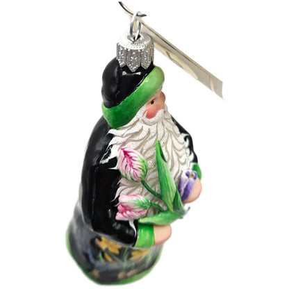 Patricia Breen Celebration Of Love Santa Spring Flowers Black Christmas Ornament