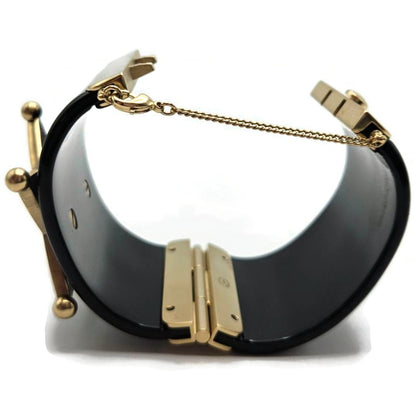 Co Co Chanel Paris Dallas Sheriff Star A A86470 Wide Cuff Black Gold Bracelet