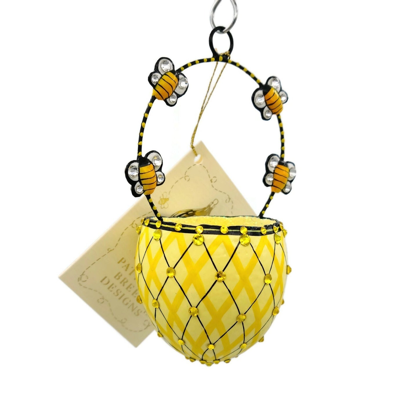 Patricia Breen Spring Basket Bees Yellow Insects Jeweled Holiday Ornament 3306