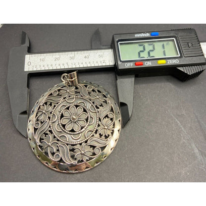 Doug Paulus Silver Floral Filigree Round Medallion Pendant 925 Sterling Silver