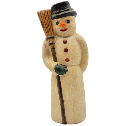 Vaillancourt American Snowman Broom Black Hat Chalkware Christmas Figurine 3551