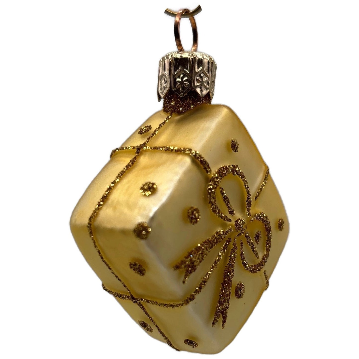 Patricia Breen Beribboned Present Gold Polka Dots Gift Christmas Tree Ornament