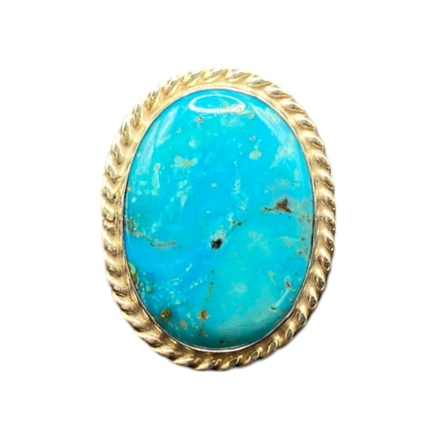 925 Sterling Silver Turquoise Gemstone Oval Cabochon Boho Cocktail Ring Size 8