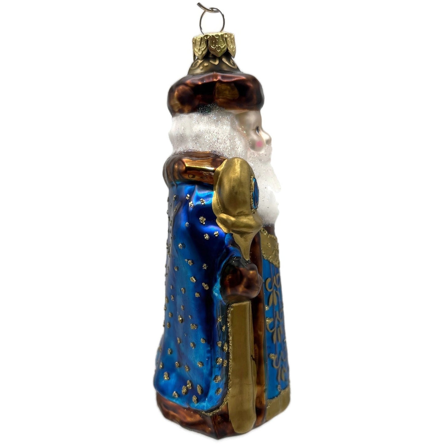 Santa Claus with Staff Blue Robe Gold Stars Christmas Tree Ornament