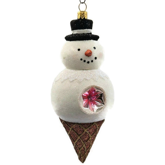 David Strand Two Scoops Vanilla Ice Cream Snowman Glass Christmas Ornament