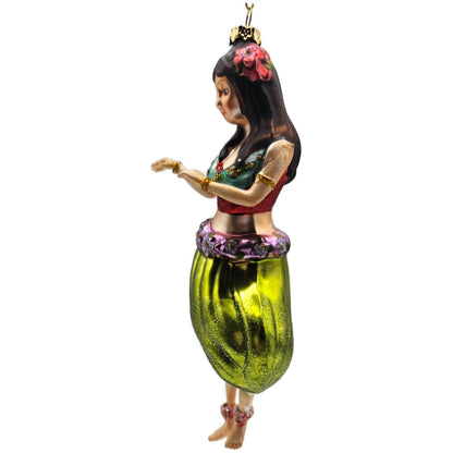 Hawaiian Hula Girl Dancer Summer Glass Green Dress Christmas Tree Ornament