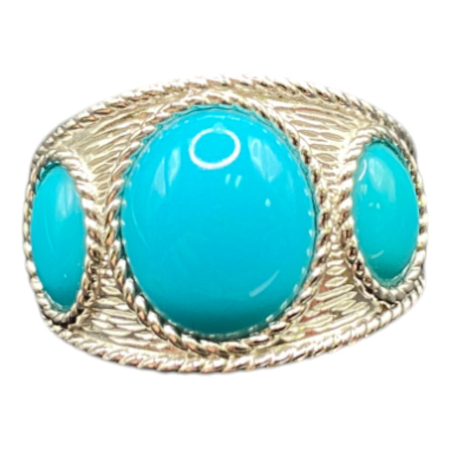 Sleeping Beauty Turquoise Ring EA 925 Sterling Silver Round Cocktail Size 8.25